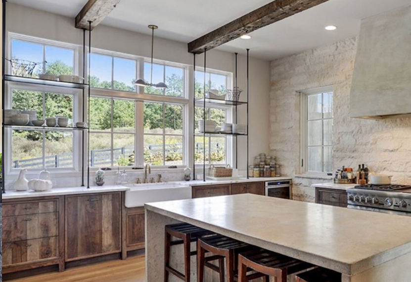 kitchen shelving in front of window