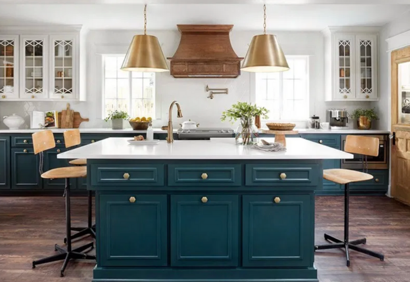 peacock blue kitchen cabinets